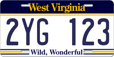 WV license plate 2YG123