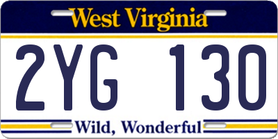 WV license plate 2YG130