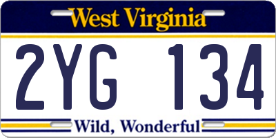 WV license plate 2YG134
