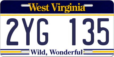 WV license plate 2YG135