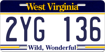 WV license plate 2YG136
