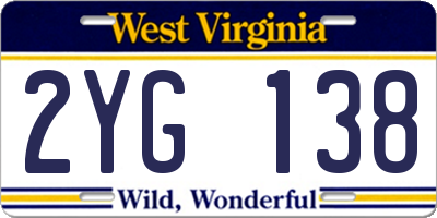 WV license plate 2YG138