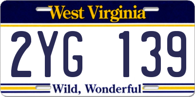 WV license plate 2YG139