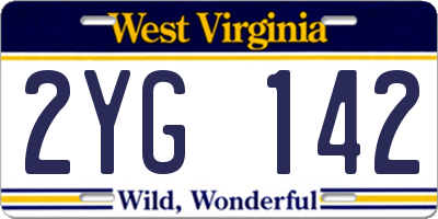 WV license plate 2YG142