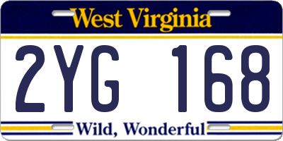 WV license plate 2YG168