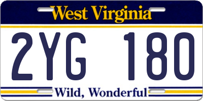 WV license plate 2YG180