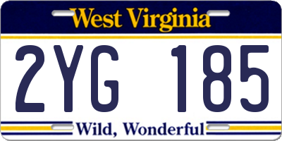 WV license plate 2YG185