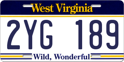 WV license plate 2YG189