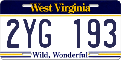 WV license plate 2YG193