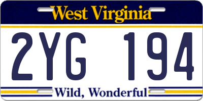WV license plate 2YG194