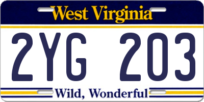 WV license plate 2YG203