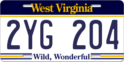WV license plate 2YG204