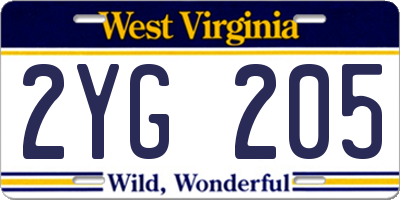WV license plate 2YG205