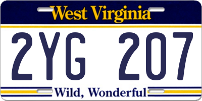 WV license plate 2YG207
