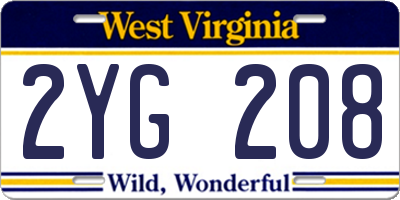 WV license plate 2YG208