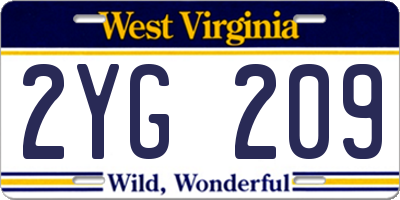 WV license plate 2YG209