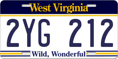 WV license plate 2YG212