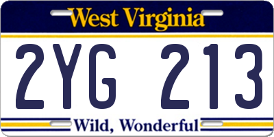 WV license plate 2YG213
