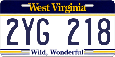 WV license plate 2YG218