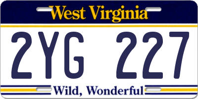 WV license plate 2YG227