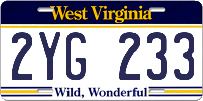 WV license plate 2YG233
