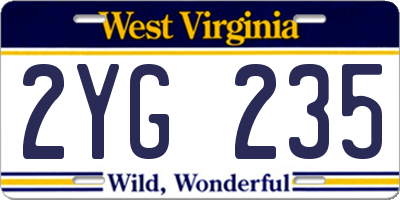 WV license plate 2YG235