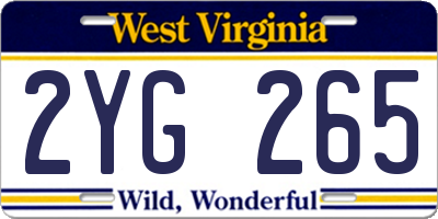 WV license plate 2YG265