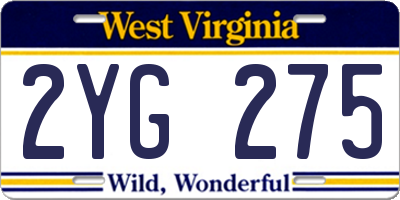WV license plate 2YG275
