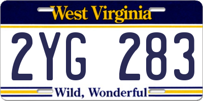 WV license plate 2YG283