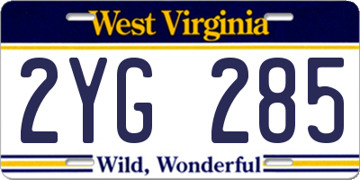 WV license plate 2YG285