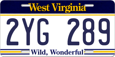WV license plate 2YG289