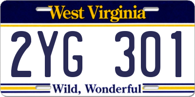 WV license plate 2YG301
