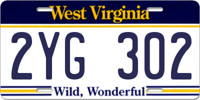 WV license plate 2YG302