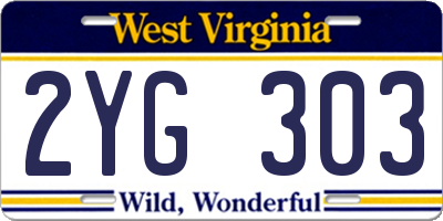 WV license plate 2YG303