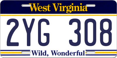 WV license plate 2YG308