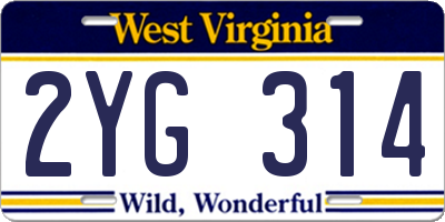 WV license plate 2YG314