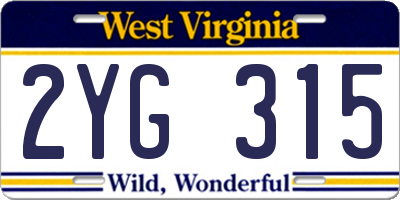 WV license plate 2YG315