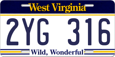 WV license plate 2YG316