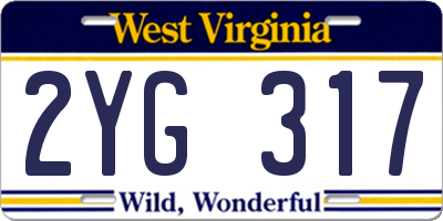 WV license plate 2YG317