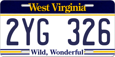WV license plate 2YG326
