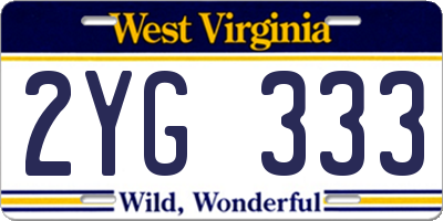 WV license plate 2YG333