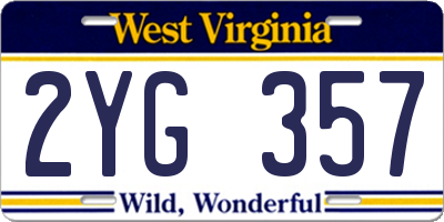 WV license plate 2YG357