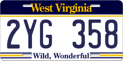 WV license plate 2YG358