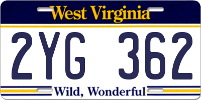 WV license plate 2YG362