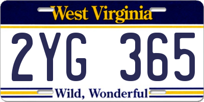 WV license plate 2YG365