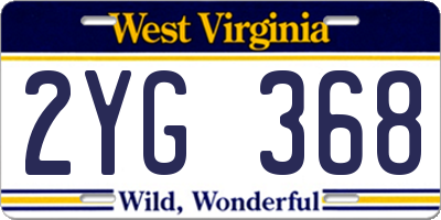 WV license plate 2YG368