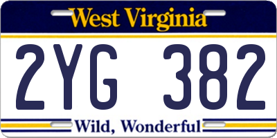 WV license plate 2YG382
