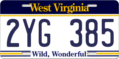 WV license plate 2YG385