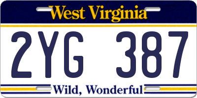 WV license plate 2YG387