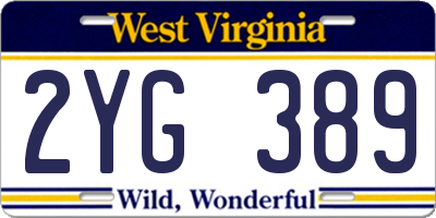 WV license plate 2YG389
